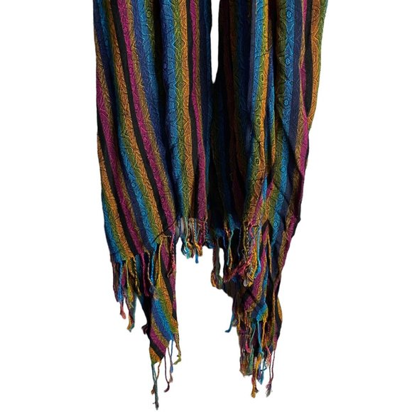 Colorful Striped Fringed Wrap Scarf - Picture 3 of 3